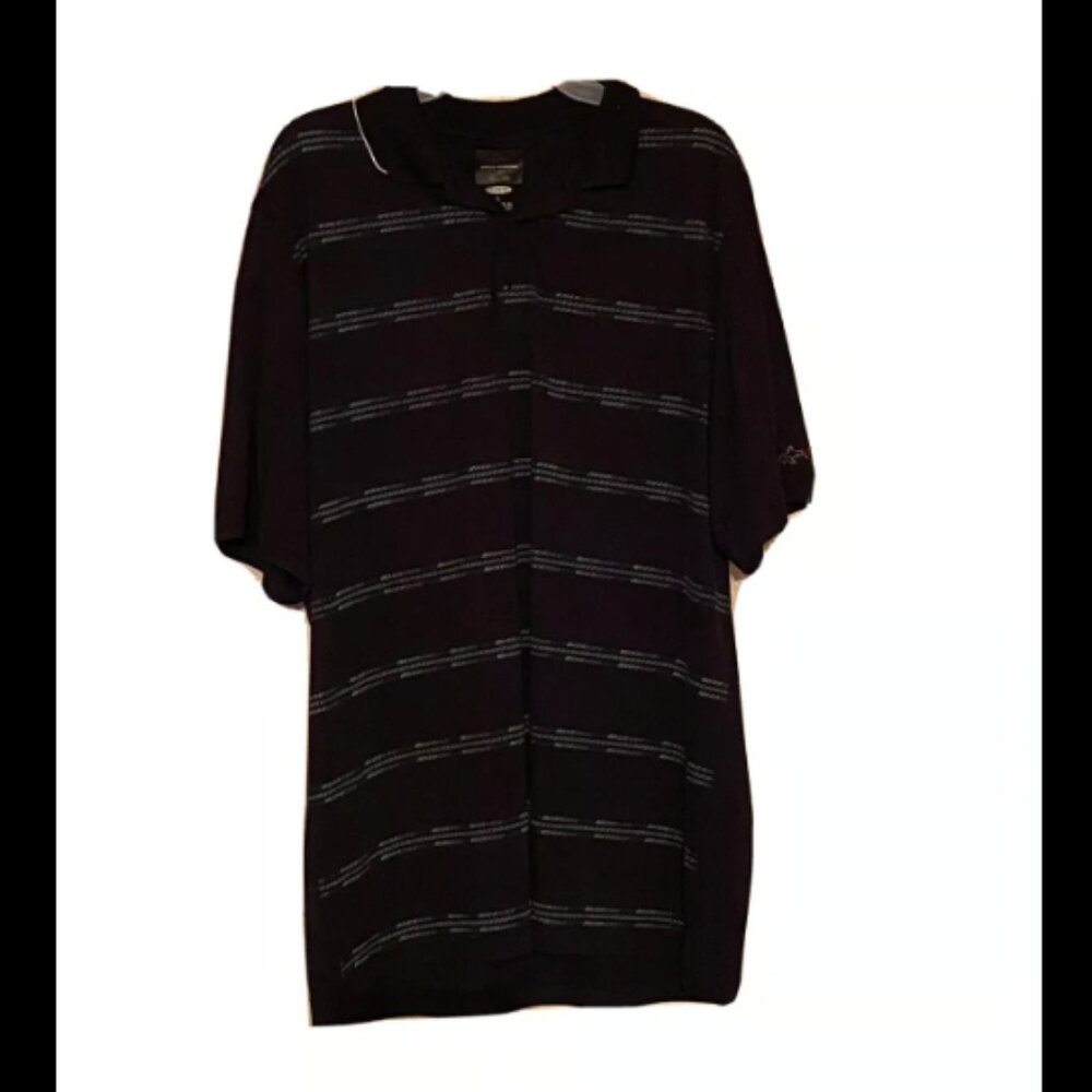 GREG NORMAN Tasso Elba Play Dry Black Large Striped Short Sleeve Polo Shirt